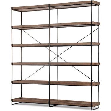 Trey Iv Medium Brown Wood And Iron Five Tray Shelf Shelving Unit