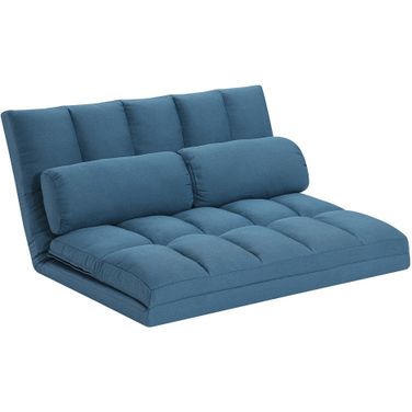 Tri-Fold Foam Folding Mattress and Sofa Bed with Pillows In Blue
