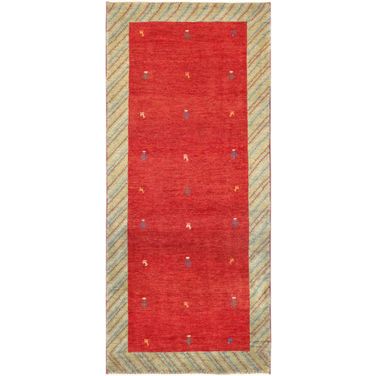 Tribal Collection Hand-Knotted Lamb's Wool Area Rug- 2' 9" x 6' 5" In Red and Green