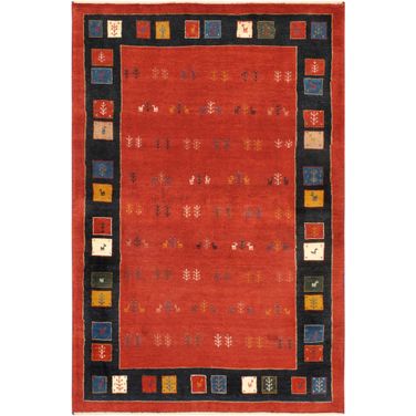 Tribal Collection Hand-Knotted Lamb's Wool Area Rug- 3' 11" x 5' 11" In Rust and Navy