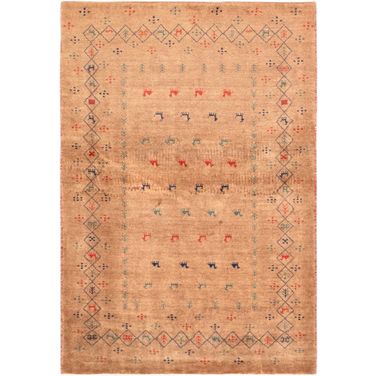 Tribal Collection Hand-Knotted Lamb's Wool Area Rug- 3' 4" x 4' 10" In Brown
