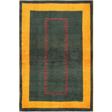 Tribal Collection Hand-Knotted Lamb's Wool Area Rug- 3' 4" x 5' 1" In Green and Yellow
