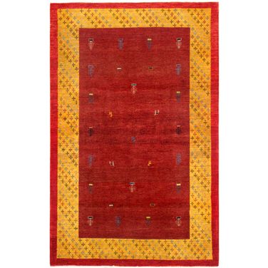 Tribal Collection Hand-Knotted Lamb's Wool Area Rug- 4' x 5' 5" In Gold and Red