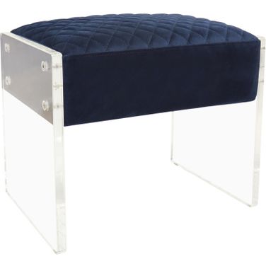 Tribecca Collection Velvet Stool In Navy and Clear