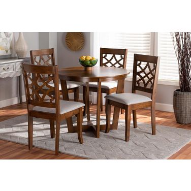 Tricia Modern and Contemporary Grey Fabric Upholstered and Walnut Brown Finished Wood 5-Piece Dining Set