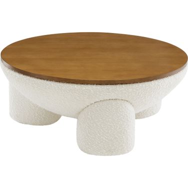 Tridome Round Boucle Upholstered Storage Coffee Table In Natural and Ivory