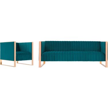 Trillium Sofa and Armchair in Teal and Rose Gold 2-SS559-TL