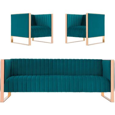 Trillium Sofa and Armchair in Teal and Rose Gold 3A-SS559-TL