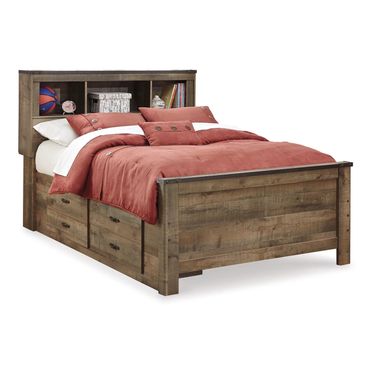 Trinell Full Bookcase Bed with 2 Sided Storage In Brown