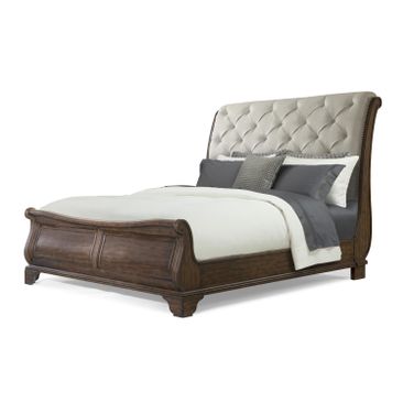 Trisha Yearwood Home Complete Dottie Upholstered Headboard King Sleigh Bed In Coffee
