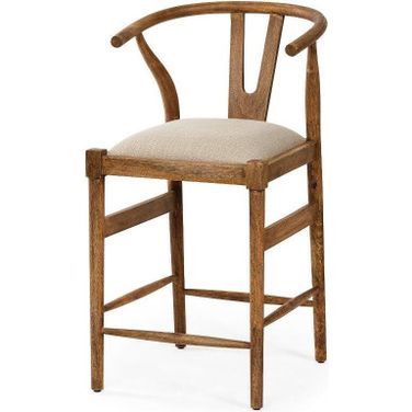 Trixie Cream Upholstered Seat Brown Wood Frame Counter Stool