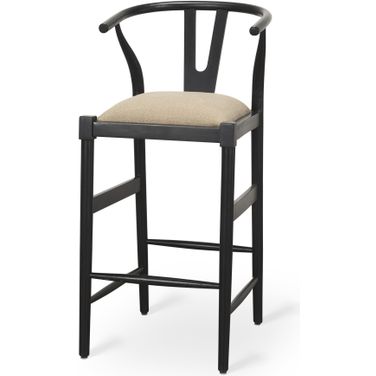 Trixie Wood Frame with Gray Upholstered Seat Bar Stool In Black