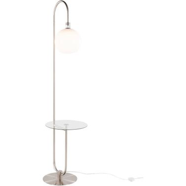 Trombone Floor Lamp with Table In Nickel