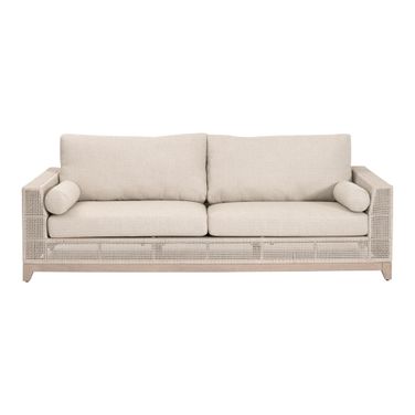 Tropez Outdoor 90 Inch Sofa In Oat Flat Rope and Ecru Weave Washed Ever Teak