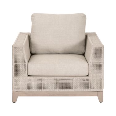Tropez Outdoor Sofa Chair In Oat Flat Rope and Ecru Weave Washed Ever Teak