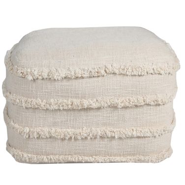 Trovea Striped Hand-Woven All-Natural Cotton Ottoman Pouf In Cream