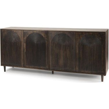 Tucker Dark Brown Mid-Century Modern Rainbow 4 Door Sideboard