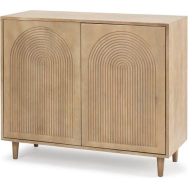 Tucker Light Brown Wood Mid-Century Modern Rainbow 2 Door Accent Cabinet