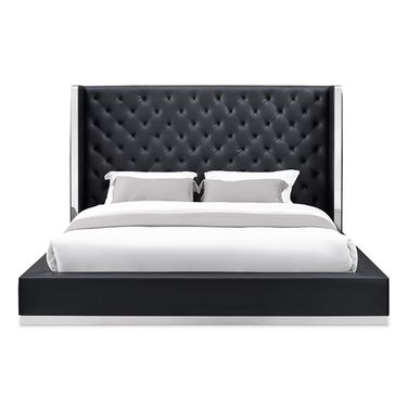 Tufted Faux Leather King Bed Frame In Black
