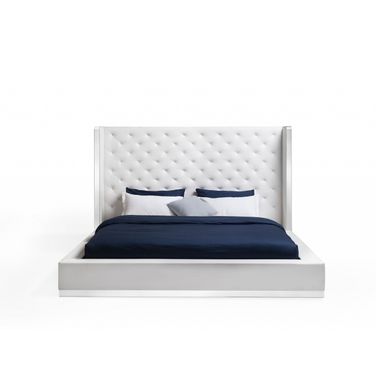 Tufted Faux Leather King Bed Frame In White