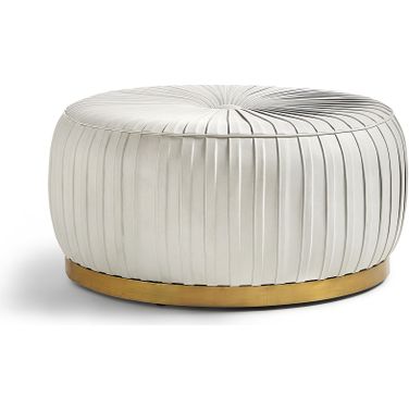 Tufted Ottoman In White and Brass
