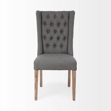 Tufted Upholstered Linen Wing Back Dining Side Chair In Brown and Gray