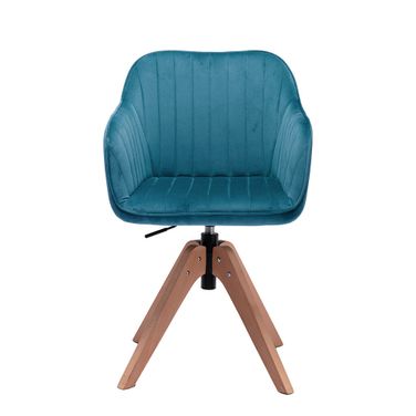 Tufted Upholstered Velvet Dining Arm Chair In Teal Blue and Natural