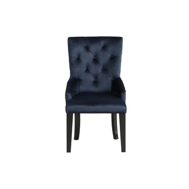 Tufted Upholstered Velvet Dining Parsons Chair In Dark Blue and Black