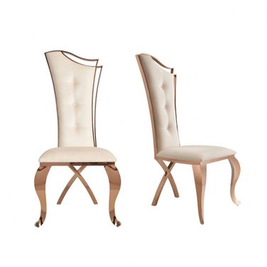 Tufted Upholstered Velvet Dining Side Chairs Set of 2 In Beige and Rose Gold