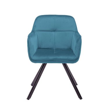 Tufted Velvet and Metal Dining Arm Chair In Blue and Black