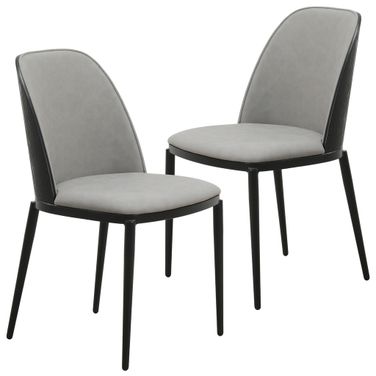 Tule Dining Chair Set of 2 In Black Frame with Light Grey Leather