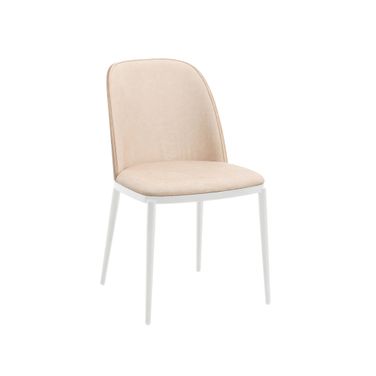 Tule Dining Side Chair In White and Light Brown