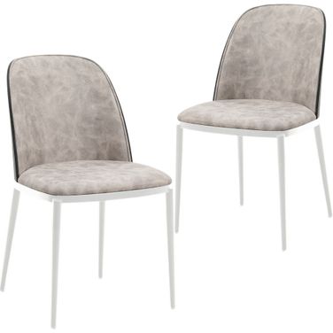 Tule Dining Side Chair Set of 2 with Suede Seat and White Steel Frame In Black and Charcoal