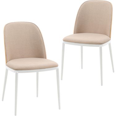 Tule Dining Side Chair Set of 2 with Velvet Seat and White Steel Frame In Natural Brown