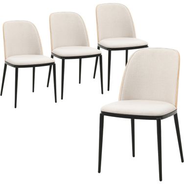 Tule Dining Side Chair Set of 4 with Velvet Seat and Steel Frame In Beige and Natural