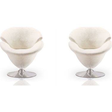 Tulip Swivel Accent Chair in White and Polished Chrome (Set of 2)
