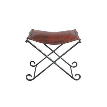 Tundra Leather Accent Stool with Iron Legs In Brown