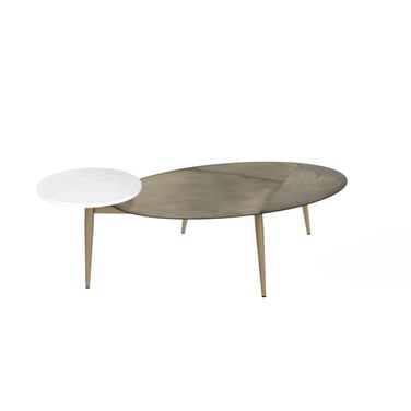 Tuner Oval Coffee Table In Antique Brass and White