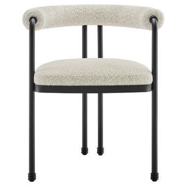 Turin Curved Back Boucle and Metal Dining Accent Chair In Black Pearl