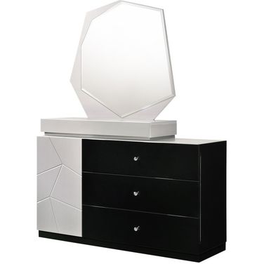 Turin Light Grey and Black Lacquer Dresser and Mirror