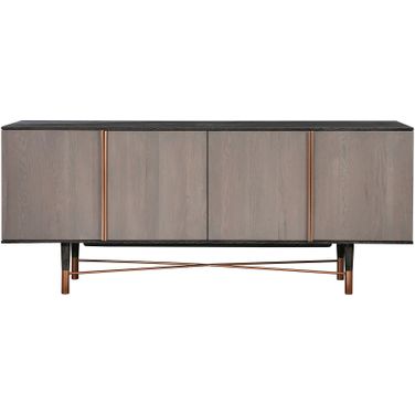 Turnin Rustic Oak Wood Sideboard Cabinet with Copper Accent