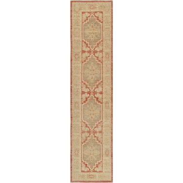 Turkish Oushak Collection Hand-Knotted Wool Runner- 2'11" x 12' 9" In Coral and Beige