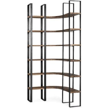 Turner Ii Curved Dark Brown Wood And Black Iron Six Shelving Unit