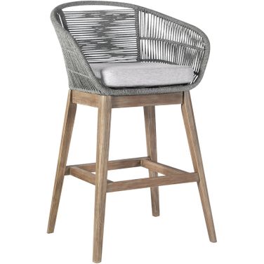 Tutti Frutti Indoor Outdoor Bar Height Barstool In Light Eucalyptus Wood with Gray Rope
