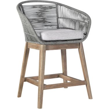 Tutti Frutti Indoor Outdoor Counter Height Bar Stool In Light Eucalyptus Wood with Gray Rope