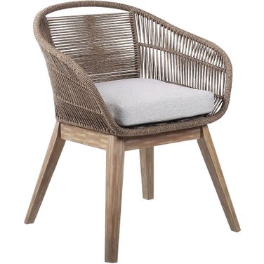 Tutti Frutti Indoor Outdoor Dining Chair In Light Eucalyptus Wood with Truffle Rope and Gray Cushion