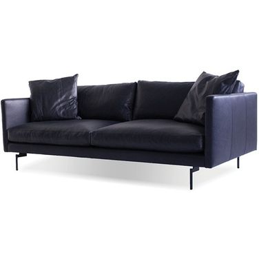 Tux 2S Black Leather, Black Powder Coated Legs Sofa