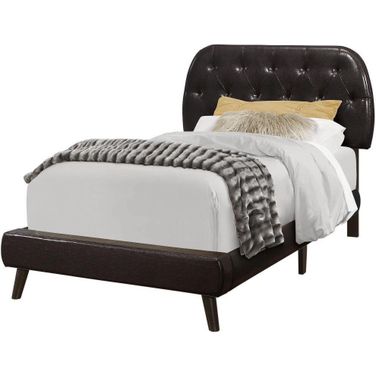 Twin Size Bed In Brown Leather Look With Wood Legs