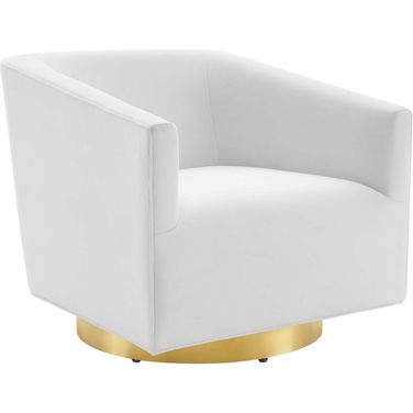 Twist Accent Lounge Performance Velvet Swivel Chair In Gold and White