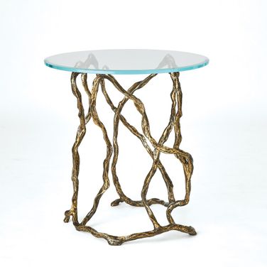 Twistwood Side Table In Antique Brass